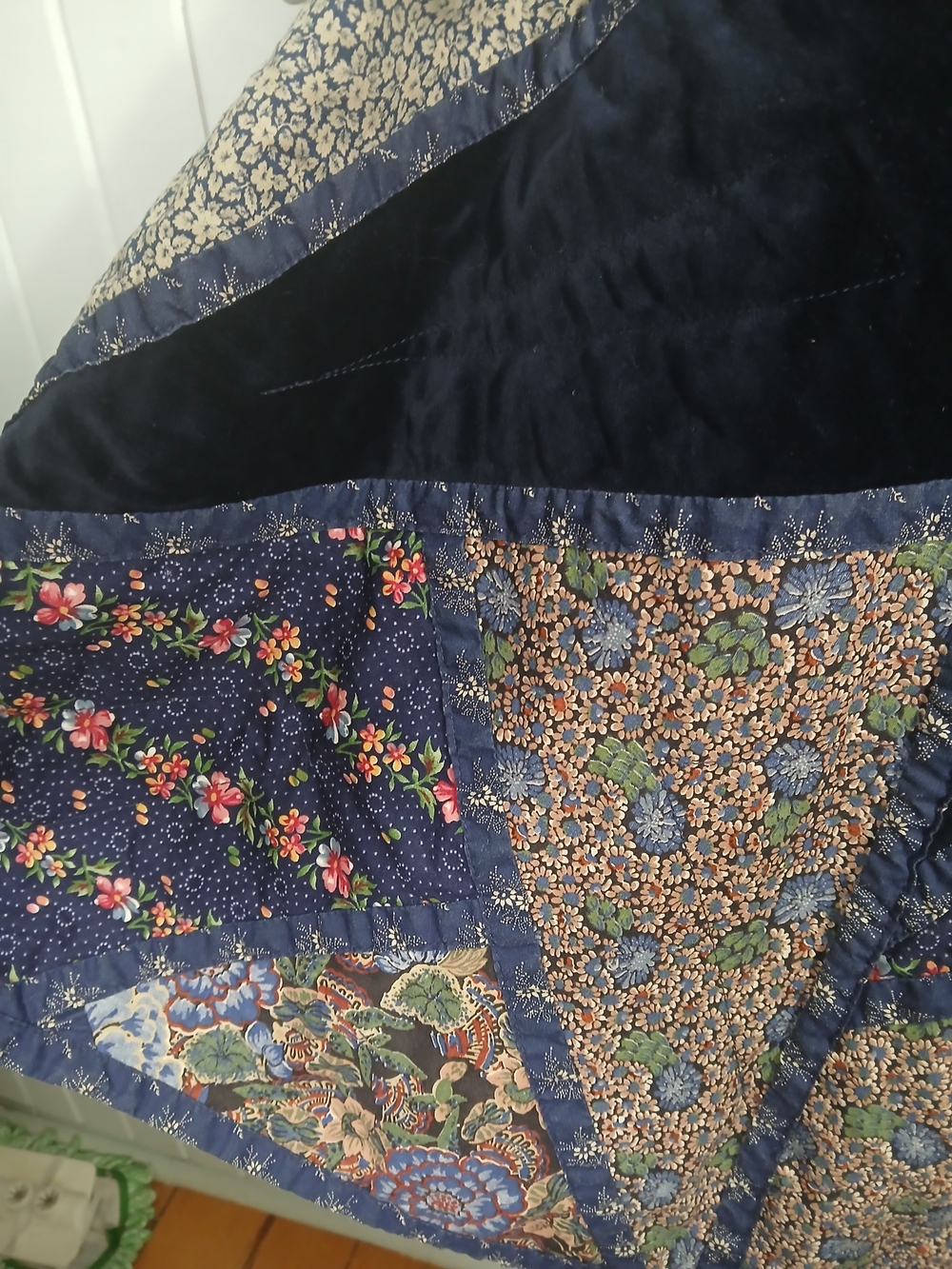 Vintage Festival Boho Patchwork Navy Floral Maxi Skirt Set with Belt - Picture 10 of 10